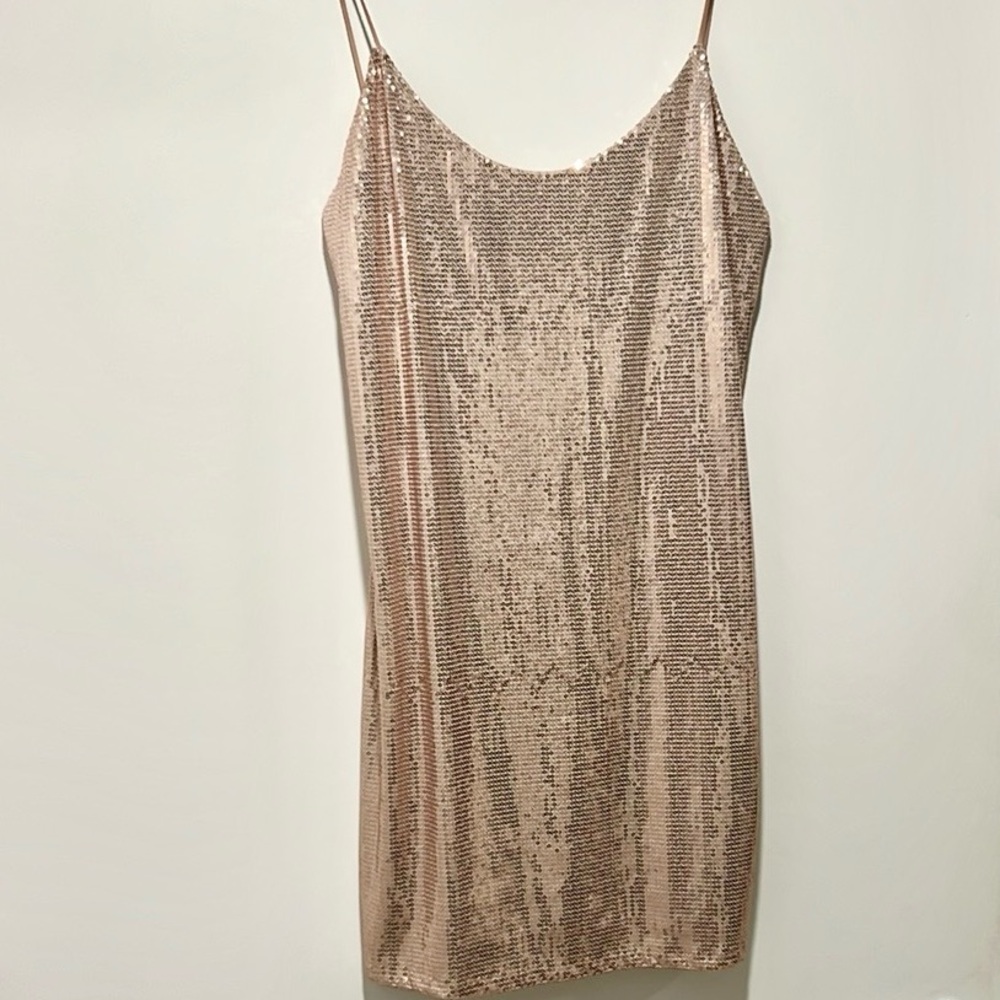 Sequin Slip Dress in Rose Gold